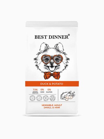 Корм Best Dinner Sensible Mini Lamb & Tomatoes для собак малых и миниатюрных пород, склонных к аллергии и проблемам с пищеварением, с уткой и картофелем, 1.5 кг