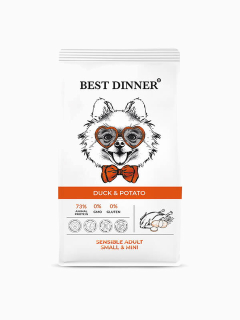 Корм Best Dinner Sensible Mini Lamb & Tomatoes для собак малых и миниатюрных пород, склонных к аллергии и проблемам с пищеварением, с уткой и картофелем, 1.5 кг