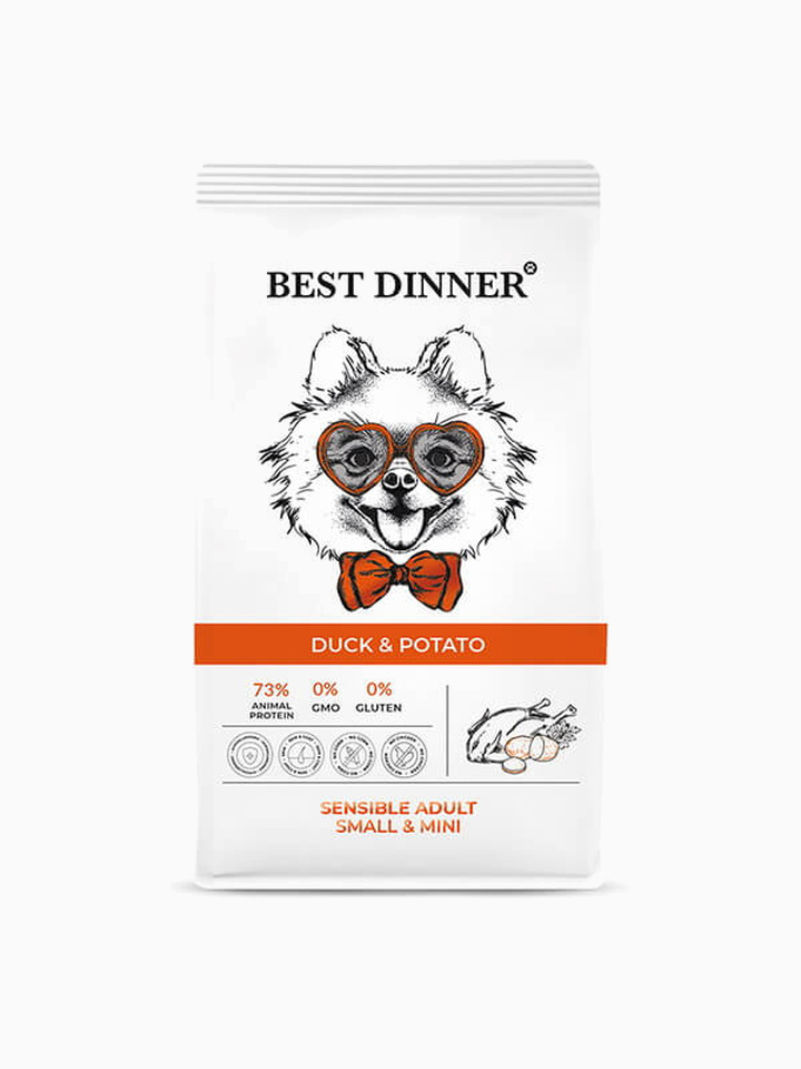 Корм Best Dinner Sensible Mini Lamb & Tomatoes для собак малых и миниатюрных пород, склонных к аллергии и проблемам с пищеварением, с уткой и картофелем, 3 кг