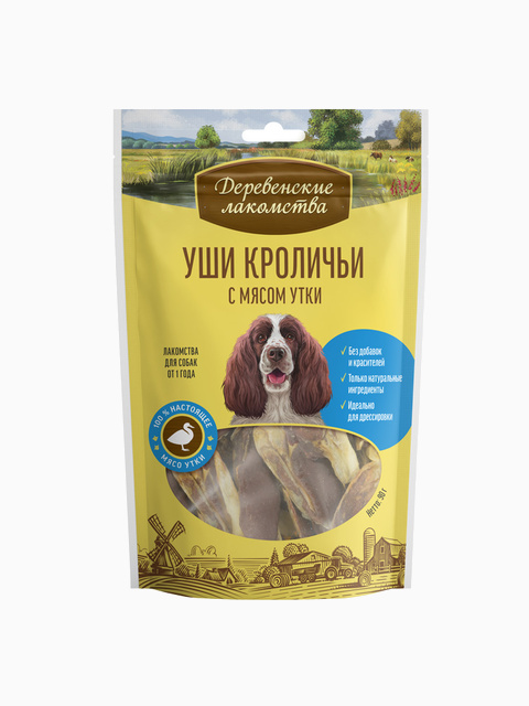 Деревенские лакомства Уши кроличьи с мясом утки (100% мясо), 0,09 кг