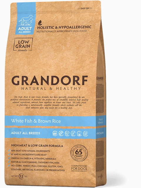 Корм Grandorf Adult All Breeds для собак всех пород (низкое содержание зерна) белая рыба с рисом, 1 кг