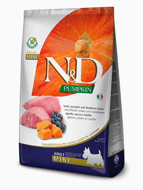 Корм Farmina N&D PUMPKIN Lamb & Blueberry Adult Mini беззерновой для взрослых собак мелких пород, ягненок с черникой и тыквой, 800 г
