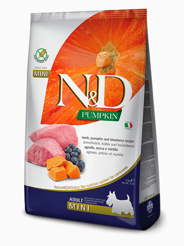 Корм Farmina N&D PUMPKIN Lamb & Blueberry Adult Mini беззерновой для взрослых собак мелких пород, ягненок с черникой и тыквой, 800 г