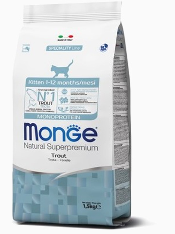 Корм Monge Cat Monoprotein корм для котят с форелью 1,5кг