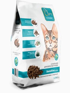 Корм Clan Classic Sensitive 33/14 для кошек с чувствительным пищеварением, с атлантической рыбой и индейкой, 1.25 кг