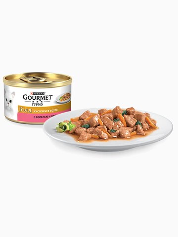 Консервы "Gourmet Gold кусочки в соусе" для кошек с форелью и овощами, 85 г