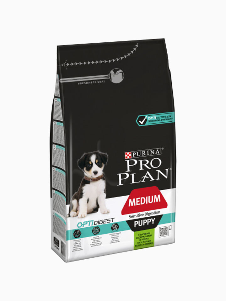 Корм PRO PLAN PUPPY Medium OPTI DIGEST (для поддержания здорового пищеварения) для щенков средних пород с чувствительным пищеварением с ягненком, 1.5 кг