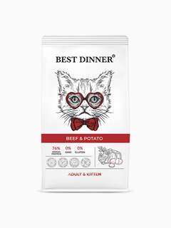 Корм Best Dinner Adult & Kitten Beef & Potato для кошек и котят, с говядиной и картофелем, 1.5 кг