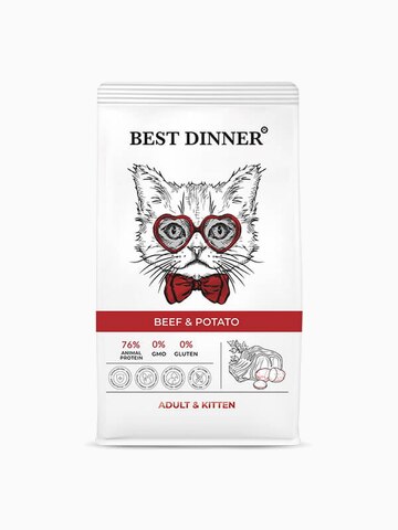 Корм Best Dinner Adult & Kitten Beef & Potato для кошек и котят, с говядиной и картофелем, 1.5 кг