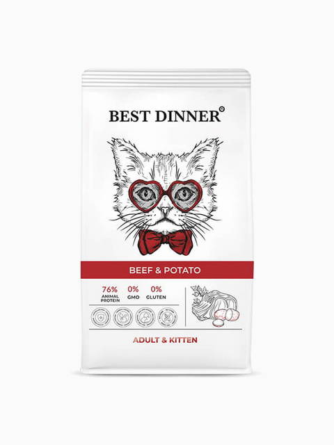 Корм Best Dinner Adult & Kitten Beef & Potato для кошек и котят, с говядиной и картофелем, 1.5 кг