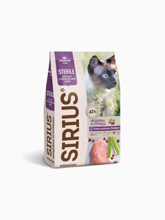 Корм SIRIUS для стерилизованных кошек, индейка и курица, 400 г