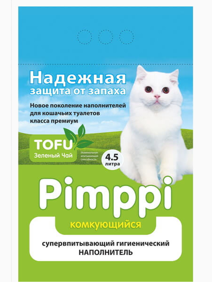 Pimppi Tofu Зеленый чай комкующийся наполнитель 4,5 л