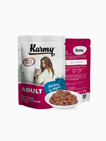 Корм Karmy для взрослых кошек с лососем в соусе, 80г