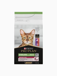 Корм PRO PLAN Sterilised OPTI SAVOUR для стерилизованных кошек, с уткой и печенью 1.5 кг
