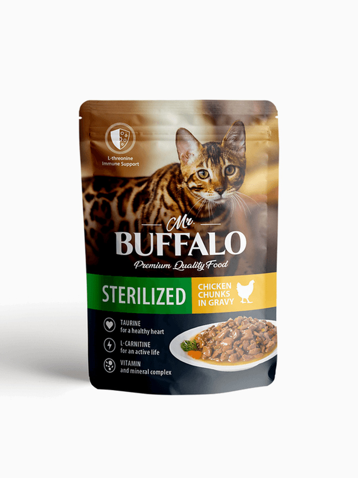 Корм Mr.Buffalo Sterilized для стерилизованных кошек и котов цыпленок в соусе, 85г