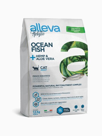 Корм Alleva для взрослых кошек с океанической рыбой/коноплей и алое вера, 1.5 кг