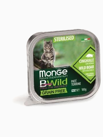 Корм Monge Cat BWild GRAIN FREE беззерновые консервы из кабана с овощами для стерилизованных кошек, 100 г