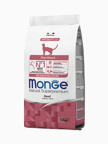 Корм Monge Sterilised Beef для стерилизованных кошек с говядиной, 1.5 кг