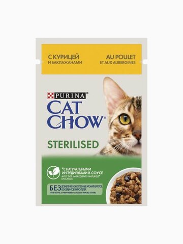 Корм Cat Chow Sterilised (в соусе) для стерилизованных кошек, с курицей и баклажанами, 85 г