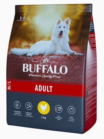 Корм MR.BUFFALO ADULT M/L для взрослых собак средних и крупных пород с курицей, 2 кг