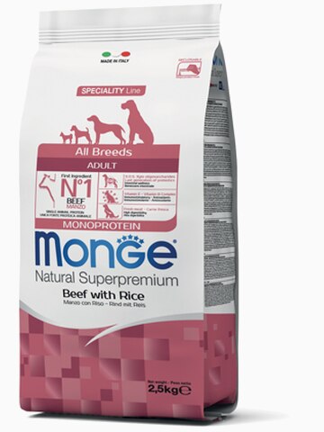 Корм Monge Dog Monoprotein All Breeds Beef and Rice корм для всех пород говядина с рисом, 12 кг