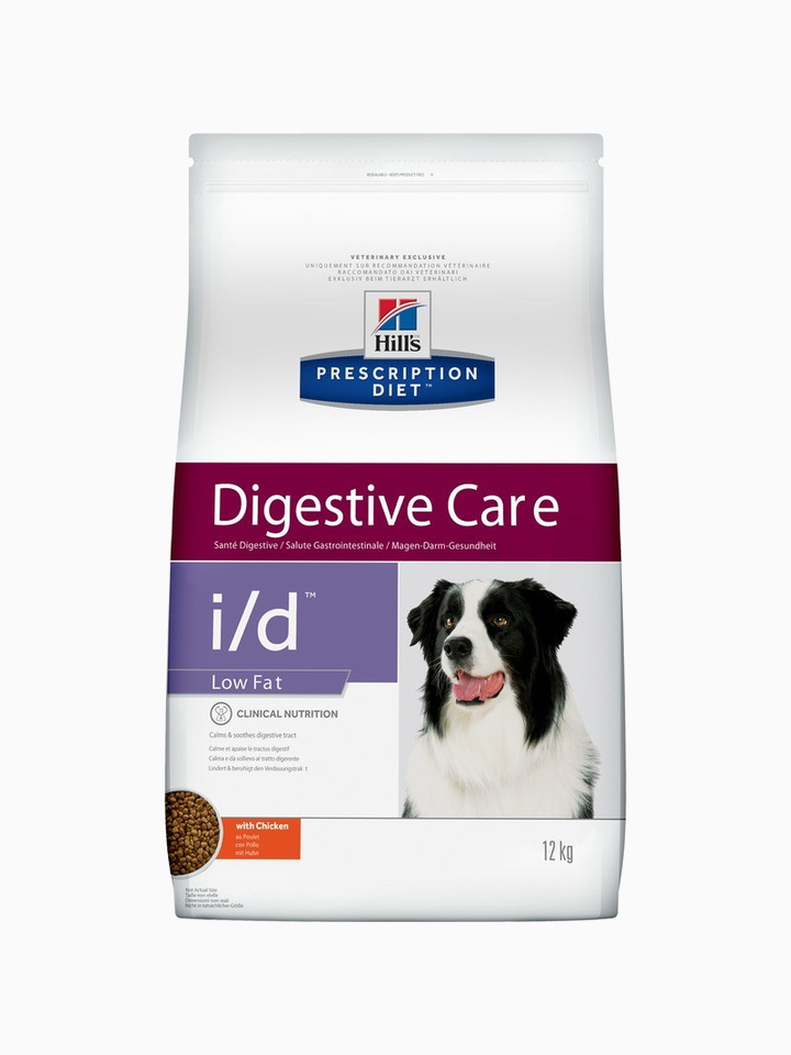 Корм Hill's Prescription Diet i/d Low Fat Digestive Care для собак диета для поддержания здоровья ЖКТ и поджелудочной железы с курицей, 12 кг