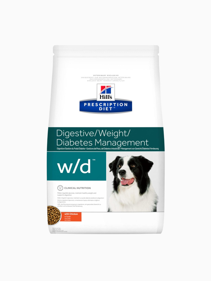 Корм Hill's Prescription Diet w/d Digestive/Weight Management для собак для оптимального веса и здоровья при сахарном диабете с курицей, 1.5 кг