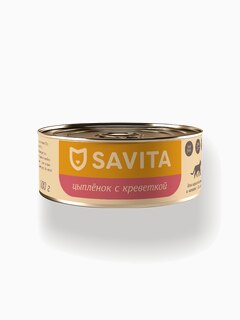 SAVITA консервы для кошек и котят "Цыплёнок с креветкой", 100 г
