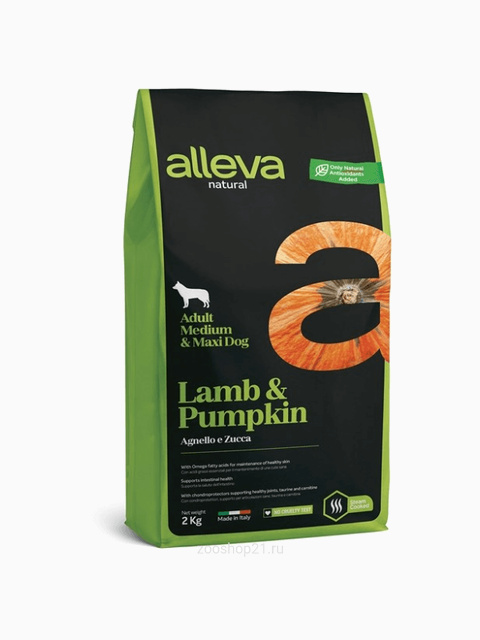 Корм Alleva Natural для собак средних и крупных пород ягненок с тыквой, 2 кг