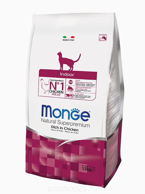 Корм Monge Cat Indoor для домашних кошек, 10 кг