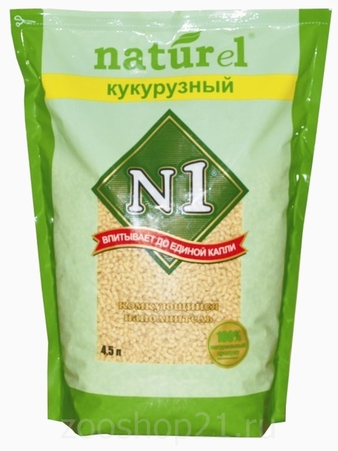 N1 Комкующийся наполнитель Naturel "Кукурузный" на 4,5л, 1.81 кг