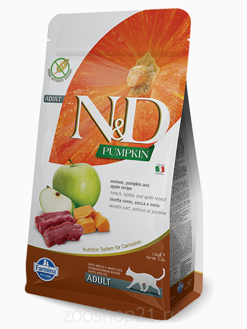 Корм Farmina N&D Pumpkin Venison беззерновой для взрослых кошек оленина и тыква, 1.5 кг