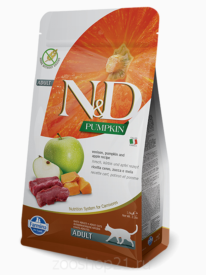 Корм Farmina N&D Pumpkin Venison беззерновой для взрослых кошек оленина и тыква, 300 г