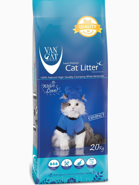 Van Cat Комкующийся наполнитель "100% Натуральный" без пыли пакет, 20 кг