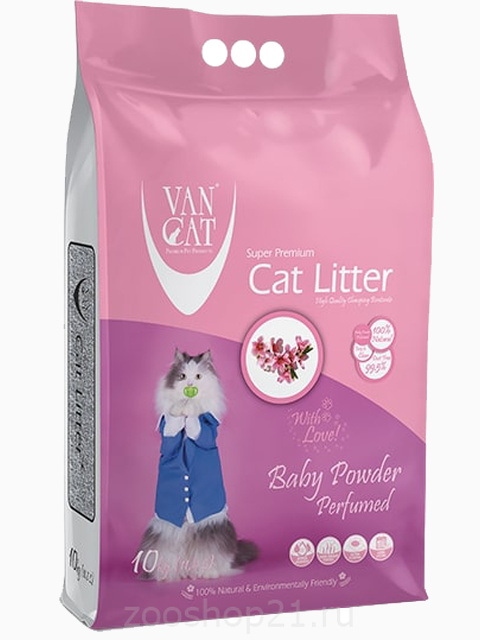 Van Cat Комкующийся наполнитель без пыли с ароматом Детской присыпки пакет, 10 кг