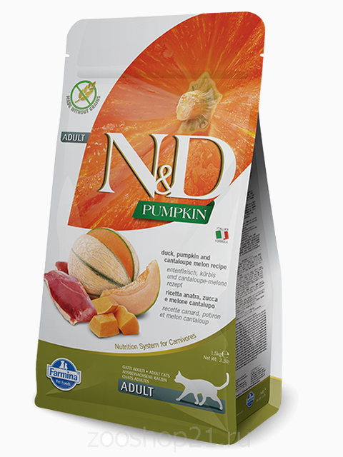 Корм Farmina N&D Pumpkin Duck беззерновой для взрослых кошек утка и тыква, 1.5 кг