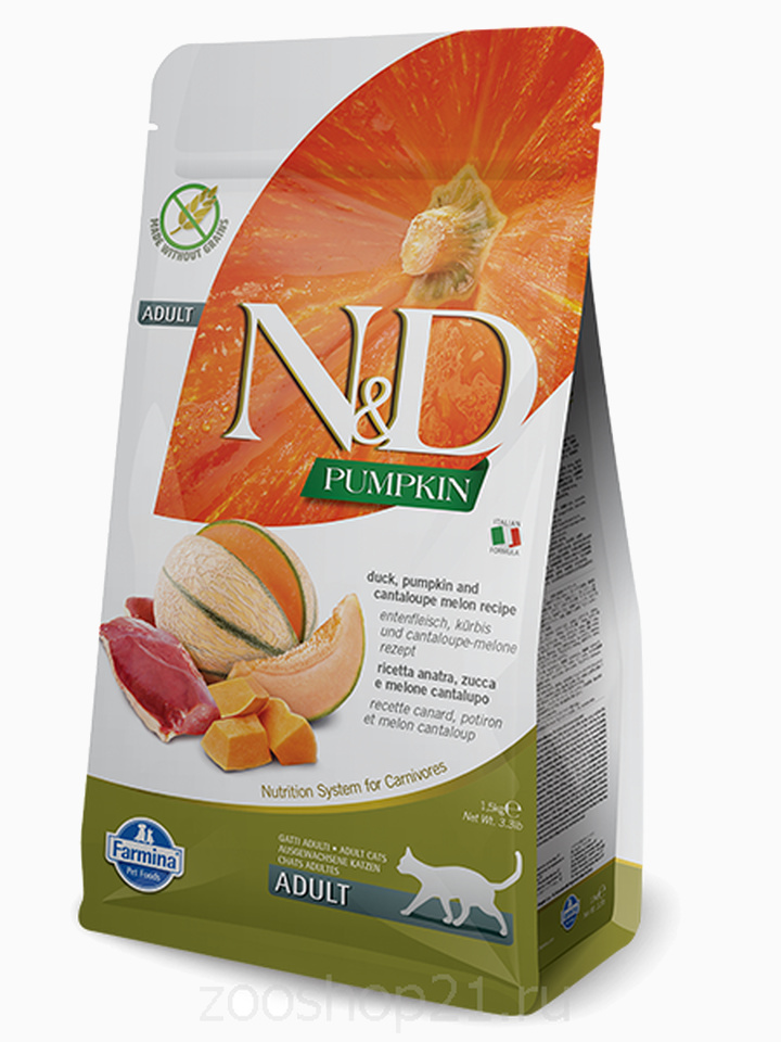 Корм Farmina N&D Pumpkin Duck беззерновой для взрослых кошек утка и тыква, 1.5 кг