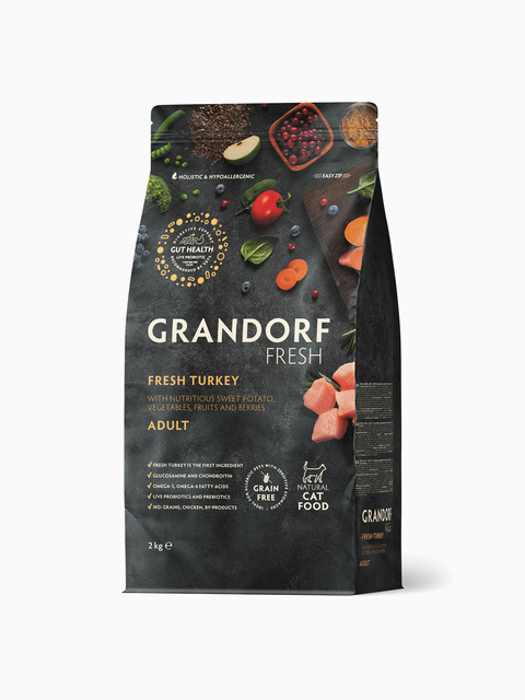 GRANDORF FRESH беззерновой корм для взрослых кошек, мясо индейки с бататом, 2 кг