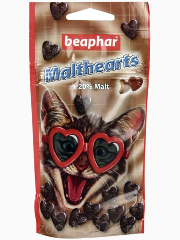 Beaphar Лакомство "Сердечки" для вывода шерсти (Malt Hearts + 20 % malt), 150 шт