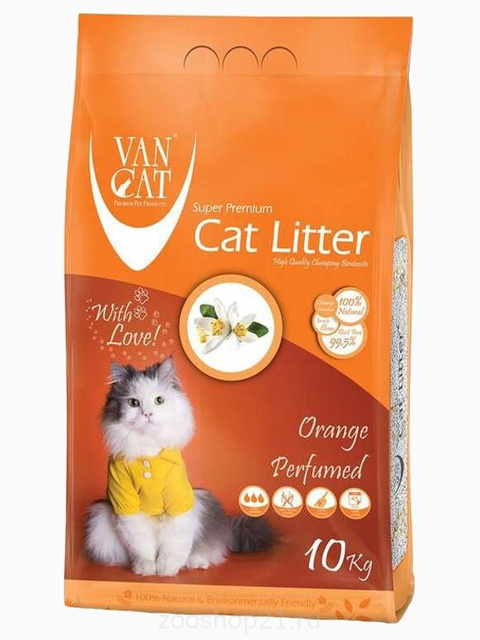 Van Cat Комкующийся наполнитель без пыли с ароматом Апельсина пакет, 10 кг