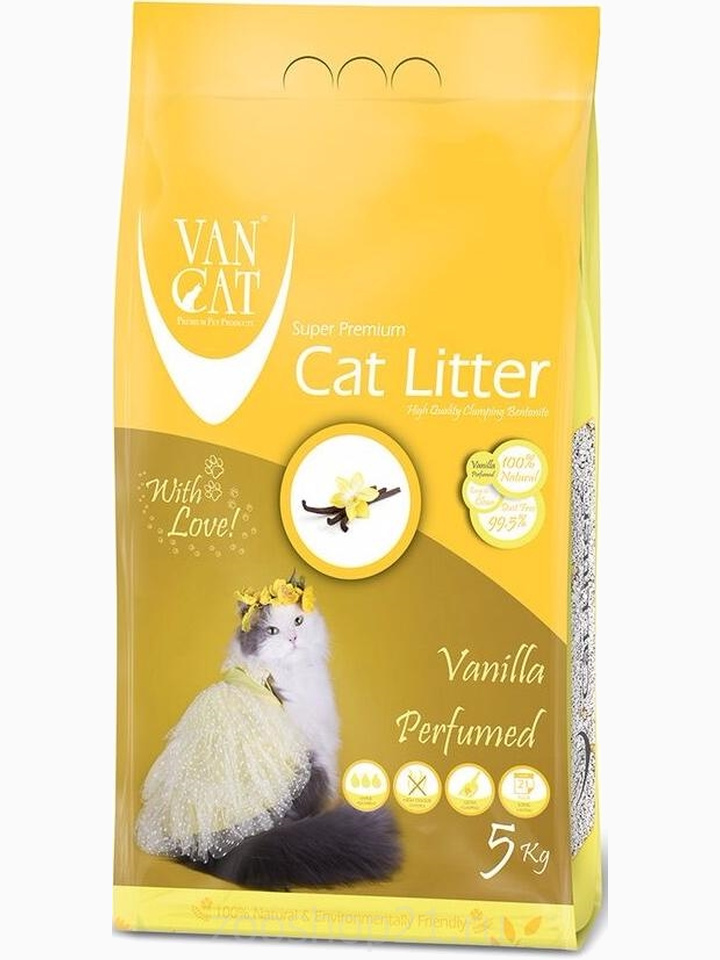 Van Cat Комкующийся наполнитель без пыли с ароматом Ванили пакет, 5 кг