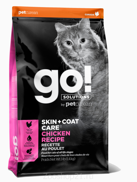 Корм Go! Skin & Coat Chicken для кошек с Цельной Курицей/фруктами и овощами, 7.26 кг