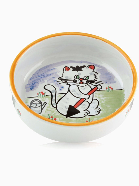 Миска для кошек с изображением кошки, фарфоровая 0,3л, 13см