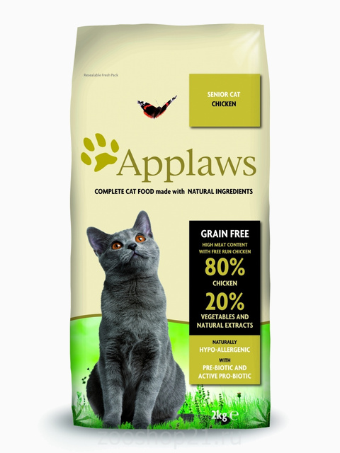 Корм Applaws Беззерновой для Пожилых кошек "Курица/Овощи: 80/20%" (Dry Cat Senior), 2 кг