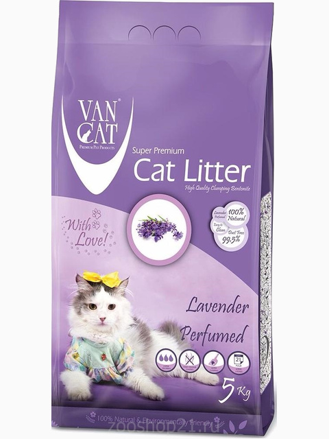 Van Cat Комкующийся наполнитель без пыли с ароматом Лаванды пакет, 5 кг