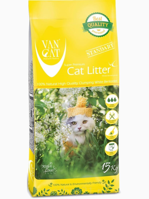 Van Cat Комкующийся наполнитель Стандарт, без пыли, пакет (Natural Standart) 15 кг