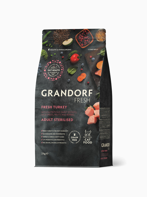 GRANDORF FRESH беззерновой корм для стерилизованных кошек, мясо индейки с бататом, 2 кг