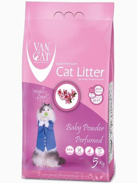 Van Cat Комкующийся наполнитель без пыли с ароматом Детской присыпки пакет, 5 кг