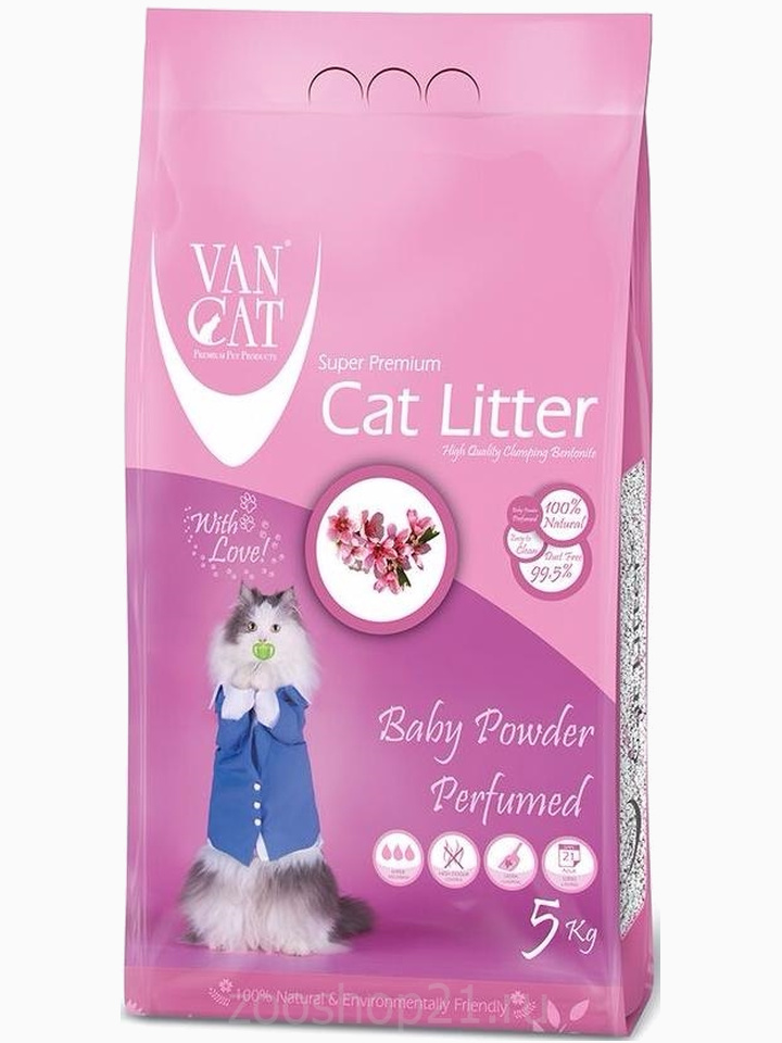 Van Cat Комкующийся наполнитель без пыли с ароматом Детской присыпки пакет, 5 кг