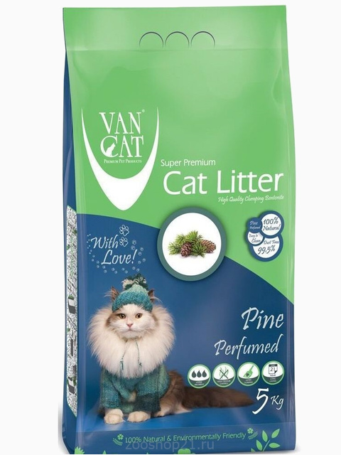 Van Cat Комкующийся наполнитель без пыли с ароматом Соснового леса пакет, 5 кг